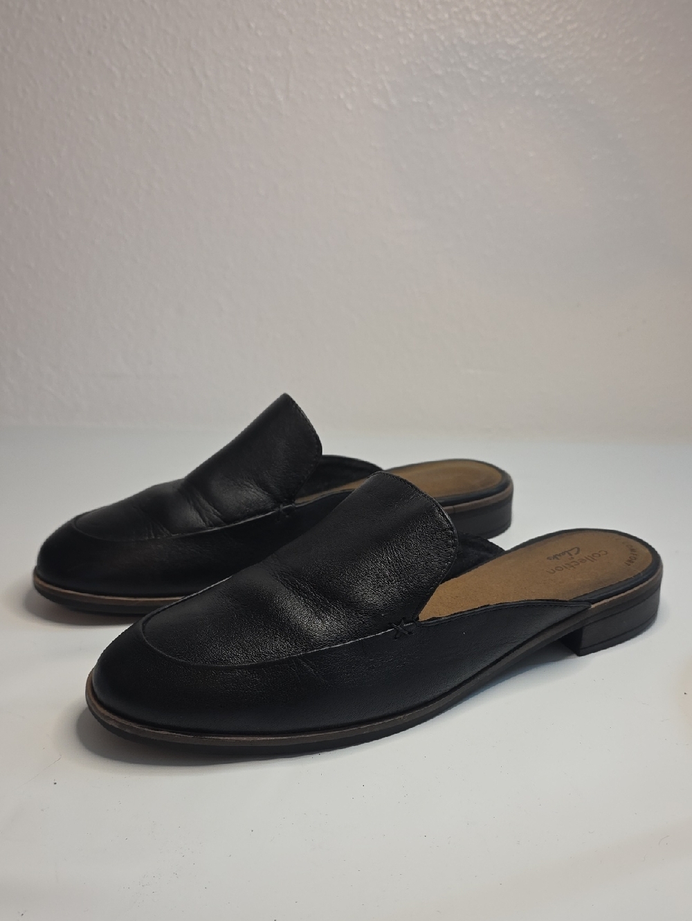 Clarks Trish Plant Soft Leather Mules Black Size 9 In Guc Clean